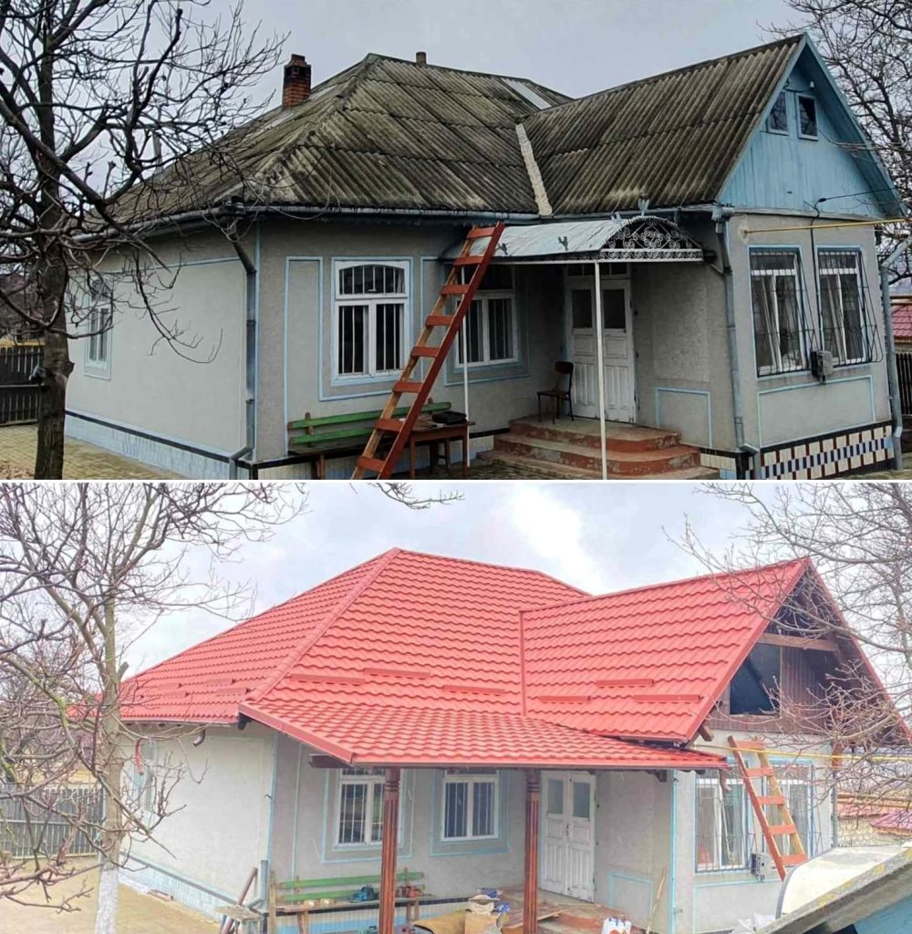 Acoperiș din ardezie renovat cu țiglă metalică, în Republica Moldova